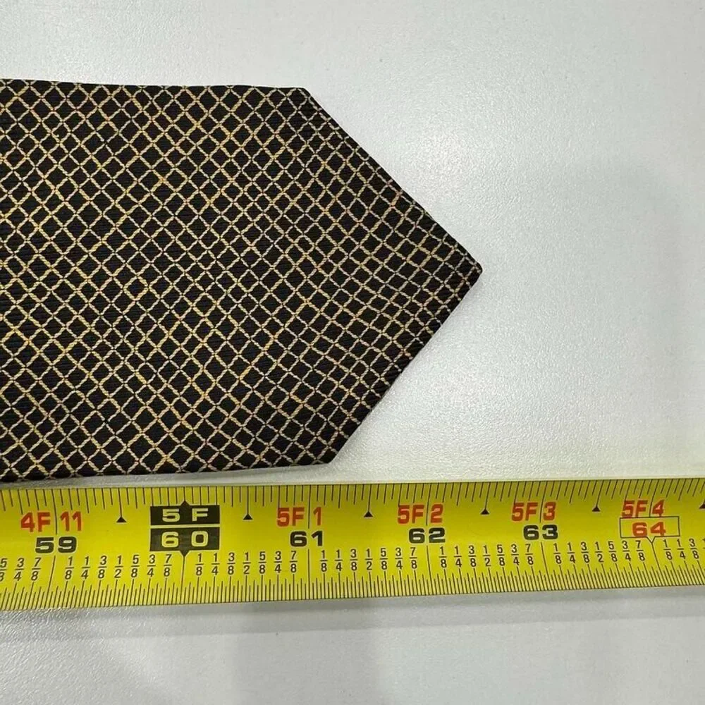 Brioni Neck Tie Silk Made in Italy Yellow Black Geometric Web Business Work Mens